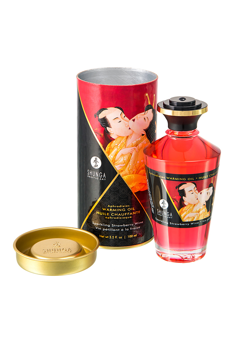 Масло для массажа Shunga Sparkling Strawberry Wine, разогревающее, клубника и шампанское, 100 мл в магазине ESEXTOYS