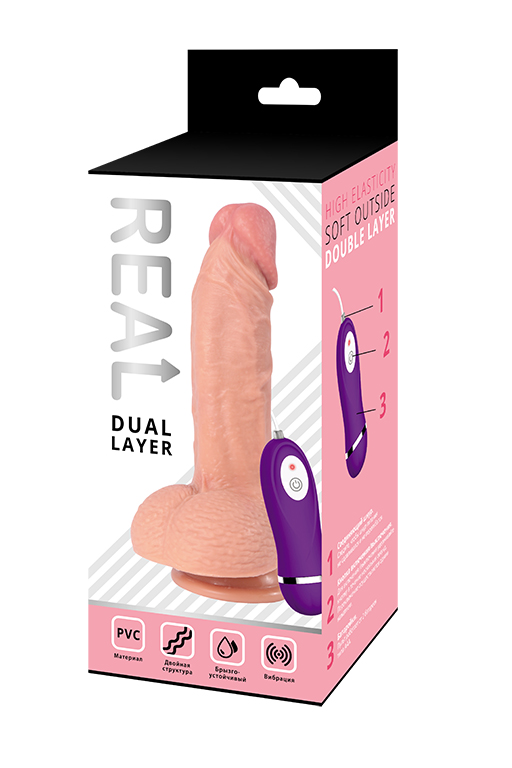 Реалистичный фаллоимитатор REAL Dual Layer с вибрацией  пультом управления, dual PVC, 15,5х4,6 см. в магазине ESEXTOYS