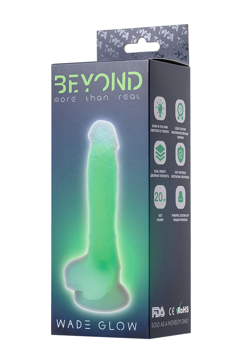 Фаллоимитатор, светящийся в темноте, Beyond by Toyfa, Wade Glow, силикон, прозрачный, 20 см в магазине ESEXTOYS