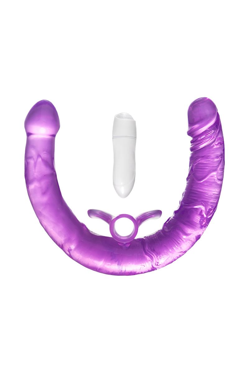 Фаллоимитатор двусторонний с вибропулей TOYFA Double Dildo with Vibro Bullet, TPR, фиолетовый, 35 см в магазине ESEXTOYS