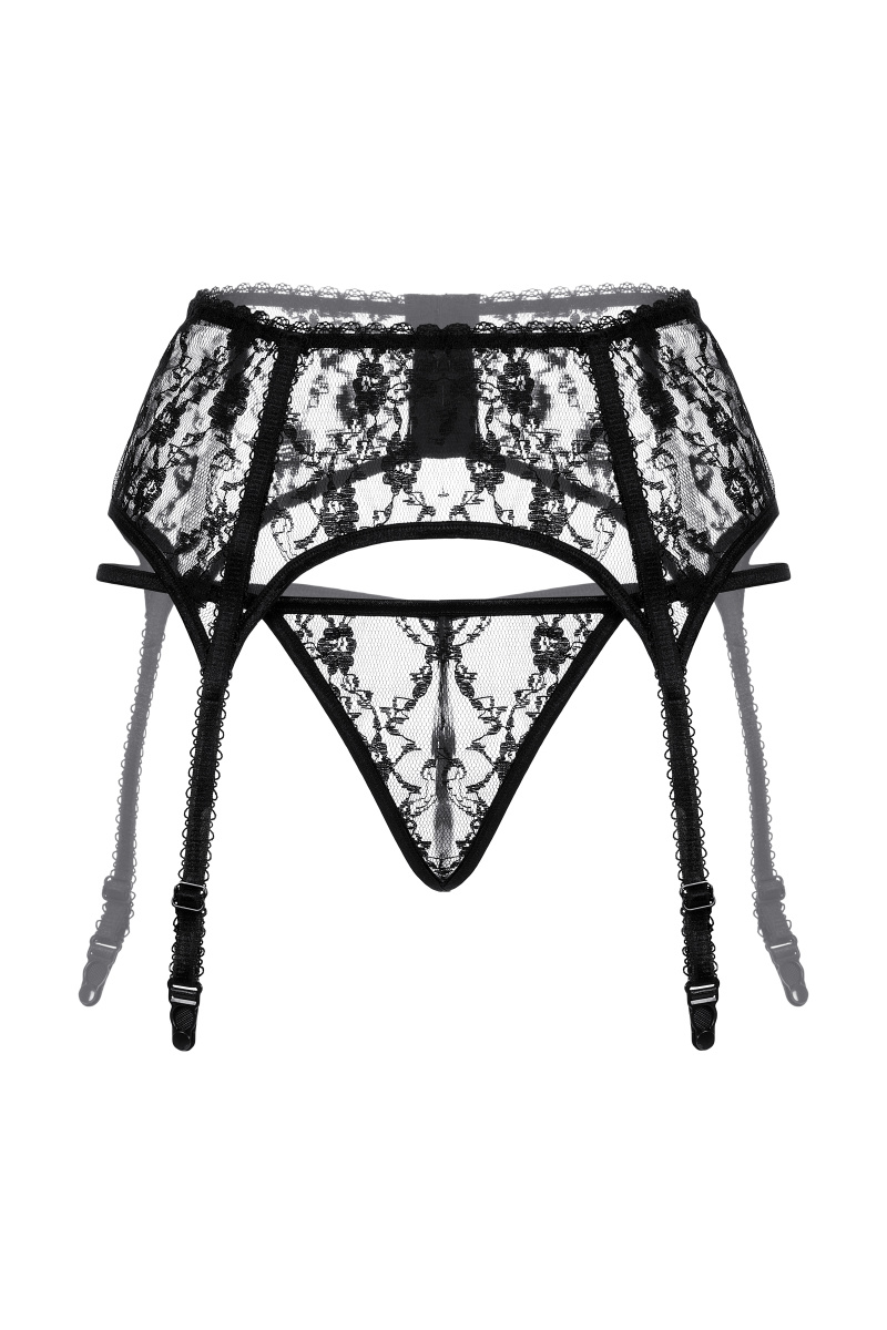 Пояс для чулок на косточках и стринги SoftLine Collection, черный, M/L в магазине ESEXTOYS