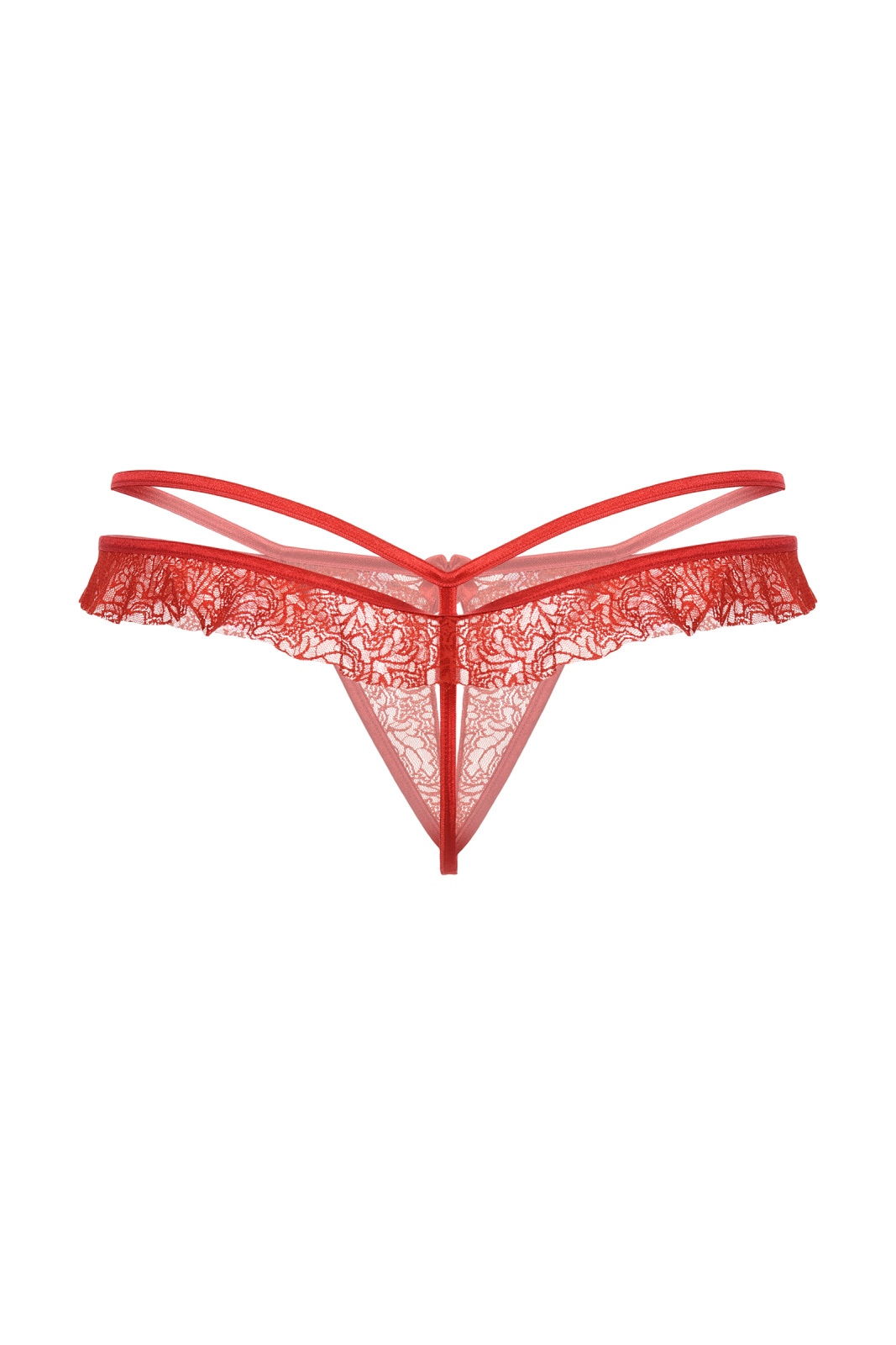 Стринги открытые с оборками SoftLine Collection, красный, S/M в магазине ESEXTOYS