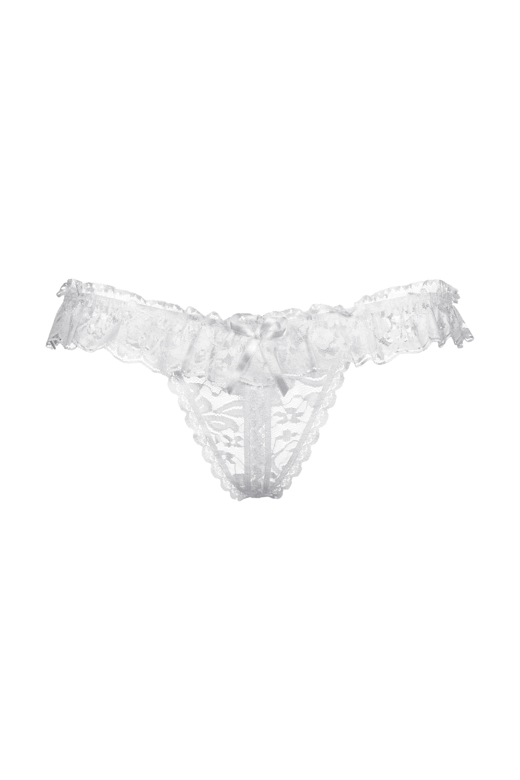 Стринги с кружевной рюшей открытые SoftLine Collection, белый, S/L в магазине ESEXTOYS