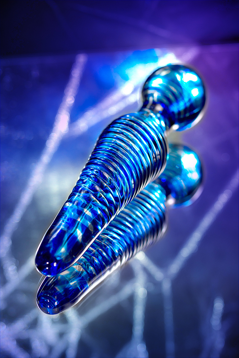 Двусторонний фаллоимитатор Sexus Glass, стекло, синий, 17 см в магазине ESEXTOYS