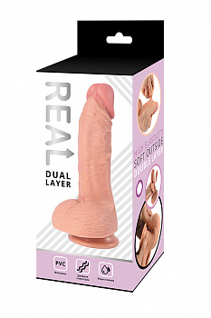 Реалистичный фаллоимитатор REAL Dual Layer с мошонкой на присоске, dual PVC, 15.5 х4,6 см. в магазине ESEXTOYS