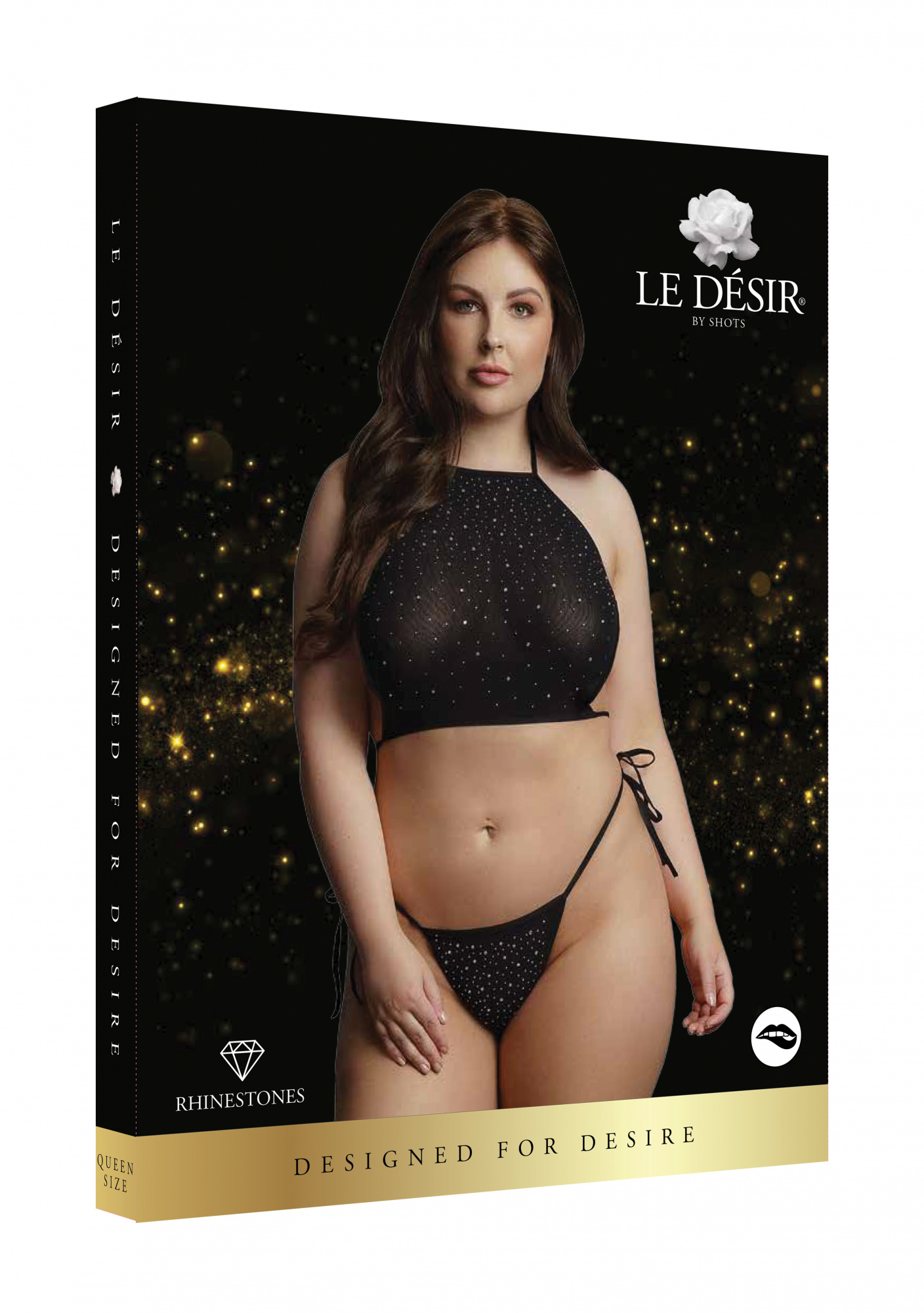 Топ и трусики со стразами Festive Rhinestone Top and Thong Plus size (черный) в магазине ESEXTOYS