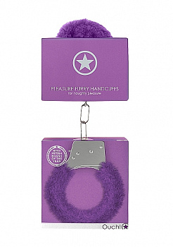 Металлические наручники с меховой обивкой Pleasure Handcuffs Furry в магазине ESEXTOYS