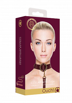 Ошейник с поводком Ouch Ouch! - Collar With Leash - Burgundy в магазине ESEXTOYS
