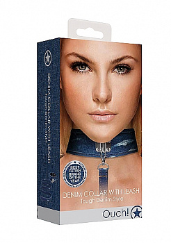 Джинсовый ошейник With Leash - Roughend Denim Style в магазине ESEXTOYS